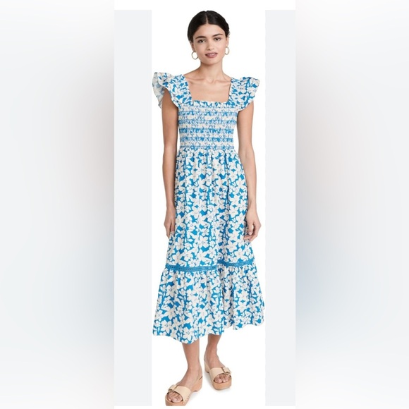 Shoshanna Hilma flutter sleeve smocked midi dress size 14 - Picture 5 of 6